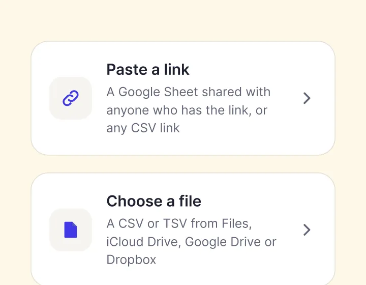 The import options: paste a link or choose a file.